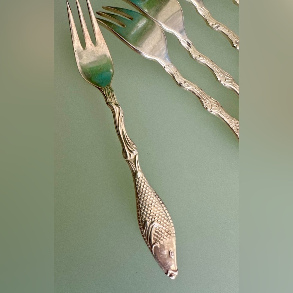 RARE VINTAGE PRIMA NS ALP Swedish Fish Fork set of 7 Sterling Silver Plated - Picture 9 of 11